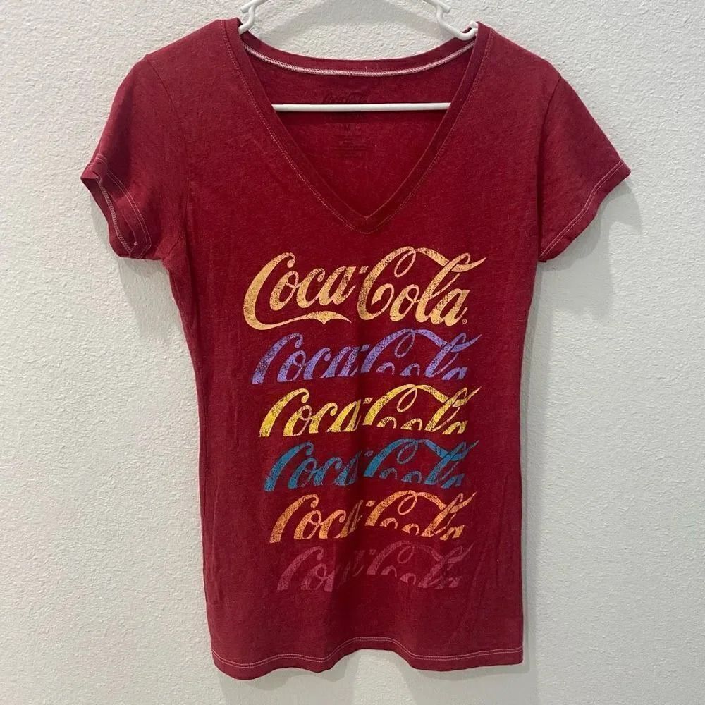 Coca Cola Vintage Red V Neck Tee Size Medium